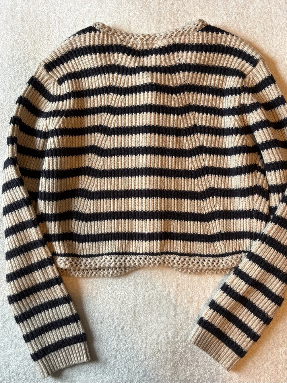 Storia Black & Tan Striped Cropped Cardigan, Gold Buttons, Women’s Sz Small